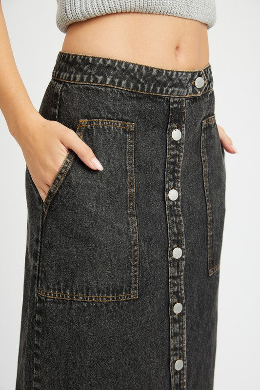 Midi Denim Skirt w/Pocket