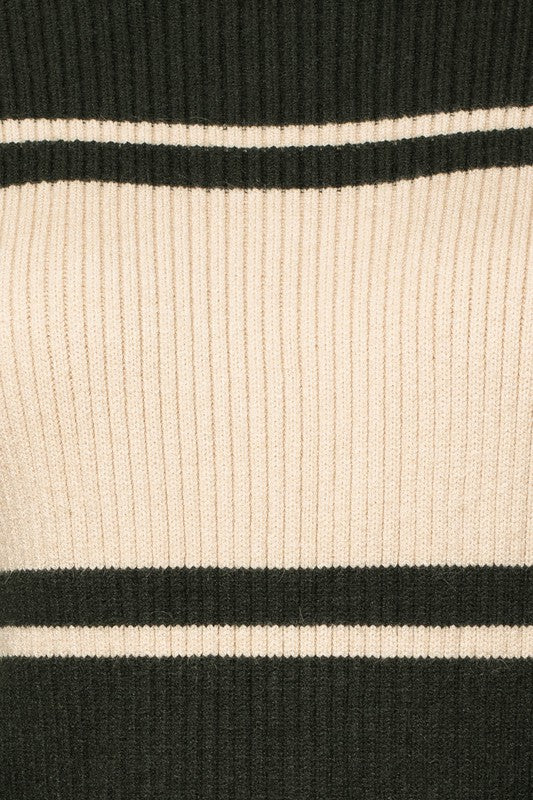 Contrast Stripe Mock Neck Sweater