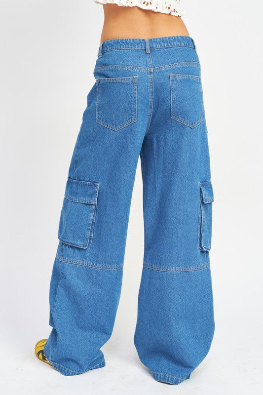 Wide Leg Denim Pants W/ Pockets