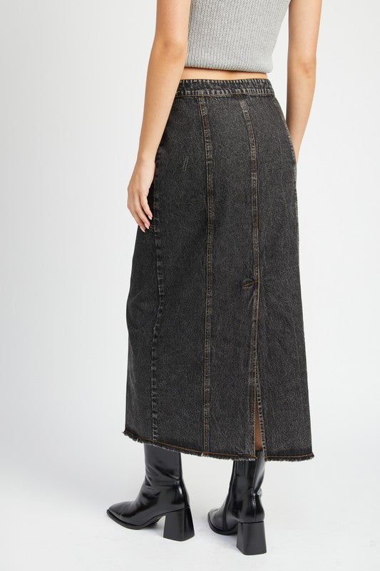 Midi Denim Skirt w/Pocket