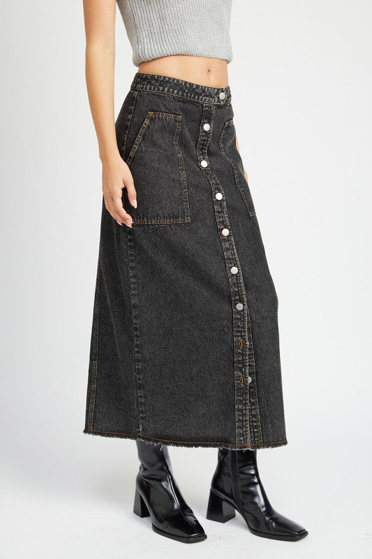 Midi Denim Skirt w/Pocket