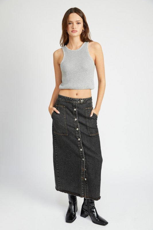 Midi Denim Skirt w/Pocket