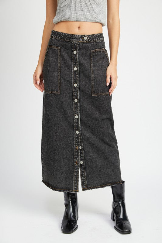 Midi Denim Skirt w/Pocket
