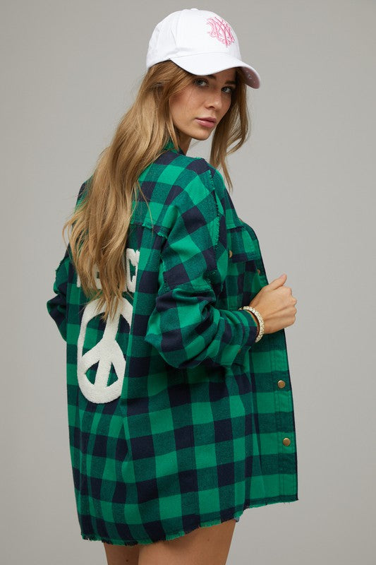Plaid Embroidered Patch Buttom Down Jacket
