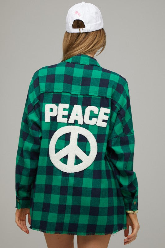 Plaid Embroidered Patch Buttom Down Jacket